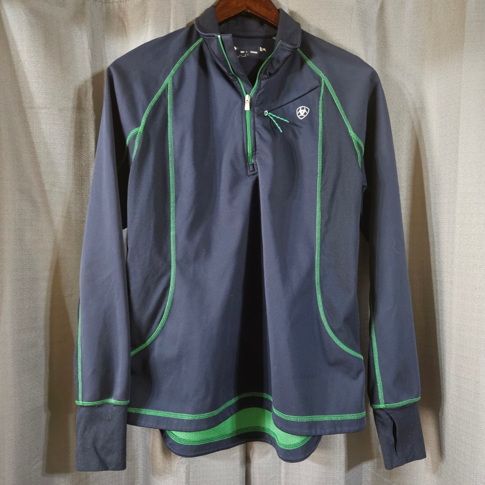 Ariat AriatTEK Cold Series‎ Quarter Zip Pullover Navy Green Thumbholes womens M